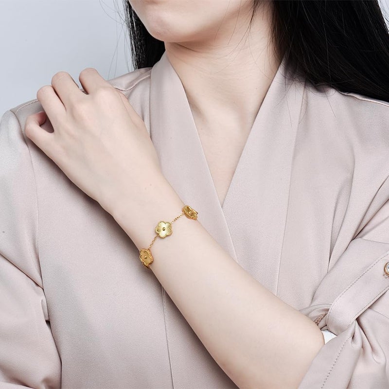 FLY FEI 18K Gold-Plated Four Leaf Clover Bracelet for Women,Adjustable lucky Bracelet Set Jewelry Gift-Hypoallergenic Charm for Birthdays, Wellness & Daily Wear - Image 3